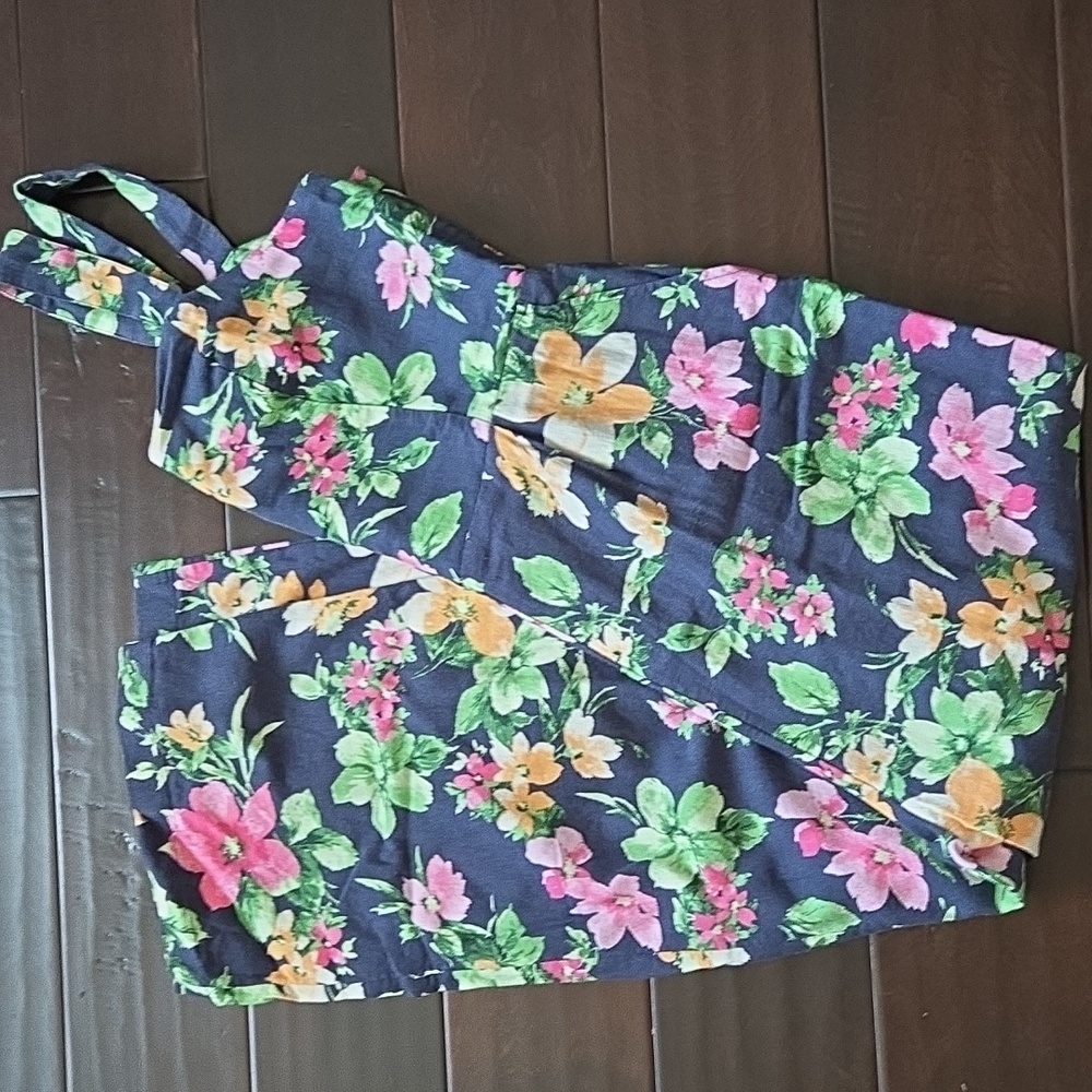 NEW Old Navy Wide Leg Blue Floral Linen-Blend Adjustable Strap Jumpsuit - MP - Picture 5 of 13